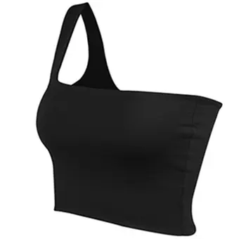 

One Shoulder Solid Crop Tee Sleeveless Slim Basic Sexy T-Shirt 2018 Fashion Womens Streetwear Summer Party Shirts