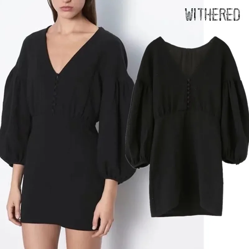 

Withered england elegant vintage puff sleeve black party dress women vestidos de fiesta de noche vestidos mini dress blazers top