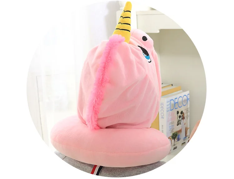 Cartoon Unicorn Soft U-Shape Neck Travel Cushion Pillow for Car Airplane Protable Hooded Pillow Cushion Compact Soft Neck Rest