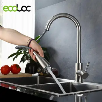 

Kitchen Faucets Hot and Cold Silver Single Handle Pull Out Kitchen Tap Single Hole Handle Swivel 360 Degree Water Mixer Tap
