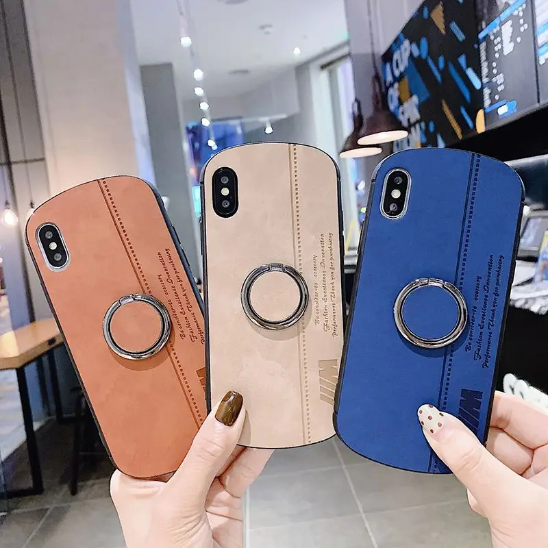 

Leather Case For Iphone Xr Finger Ring Cover For Iphone 6 7 8 Plus Iphon Xs Max Luxury X Case Of Iphonex 6s Protection