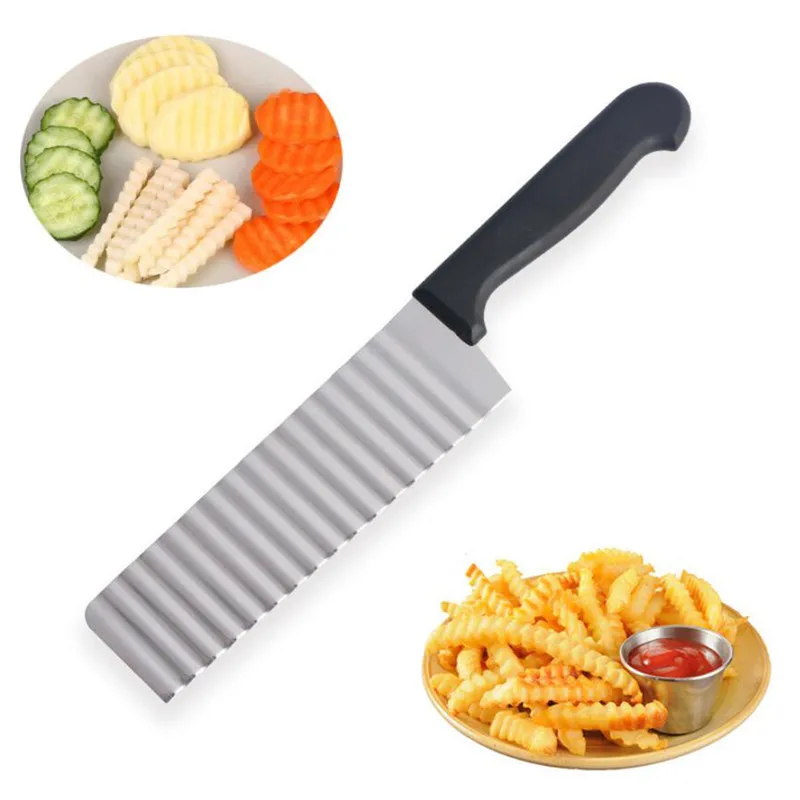Long Stainless Steel Potato Chip Slicer Dough Vegetable Fruit Crinkle Wavy Slicer Knife Potato Cutter Chopper French Fry Maker vegetable cutter