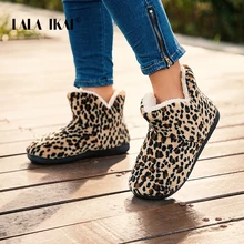 LALA IKAI; женские зимние ботильоны; шерстяные полусапожки; женские хлопковые леопардовые ботинки без застежки; Теплые повседневные зимние ботинки; XWA5992-4