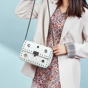 

Designer Genuine Leather Shoulder Bags for Women 2020 Chain Rivet Luxury Crossbody Bag Female Fashion Small Handbags and Purses