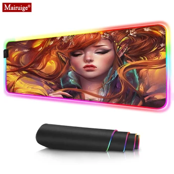 

Led Mousepad RGB Fantasy Elf Girl Geme Mouse Pad Xl Gamer Pc Compute Desk Mat Big Mause Pad for Laptop Table Keyboard Mat