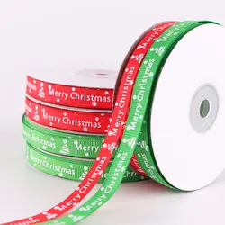 Рождественская лента 1 см ширина 22 метра длина красный большой зеленый двойной Моток нитки печать надпись "веселого Рождества" и логотип