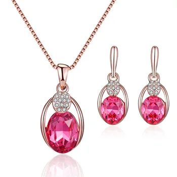 

GU21 Oval crystal alloy plating earrings necklace set set alloy earrings necklace bridal jewelry set