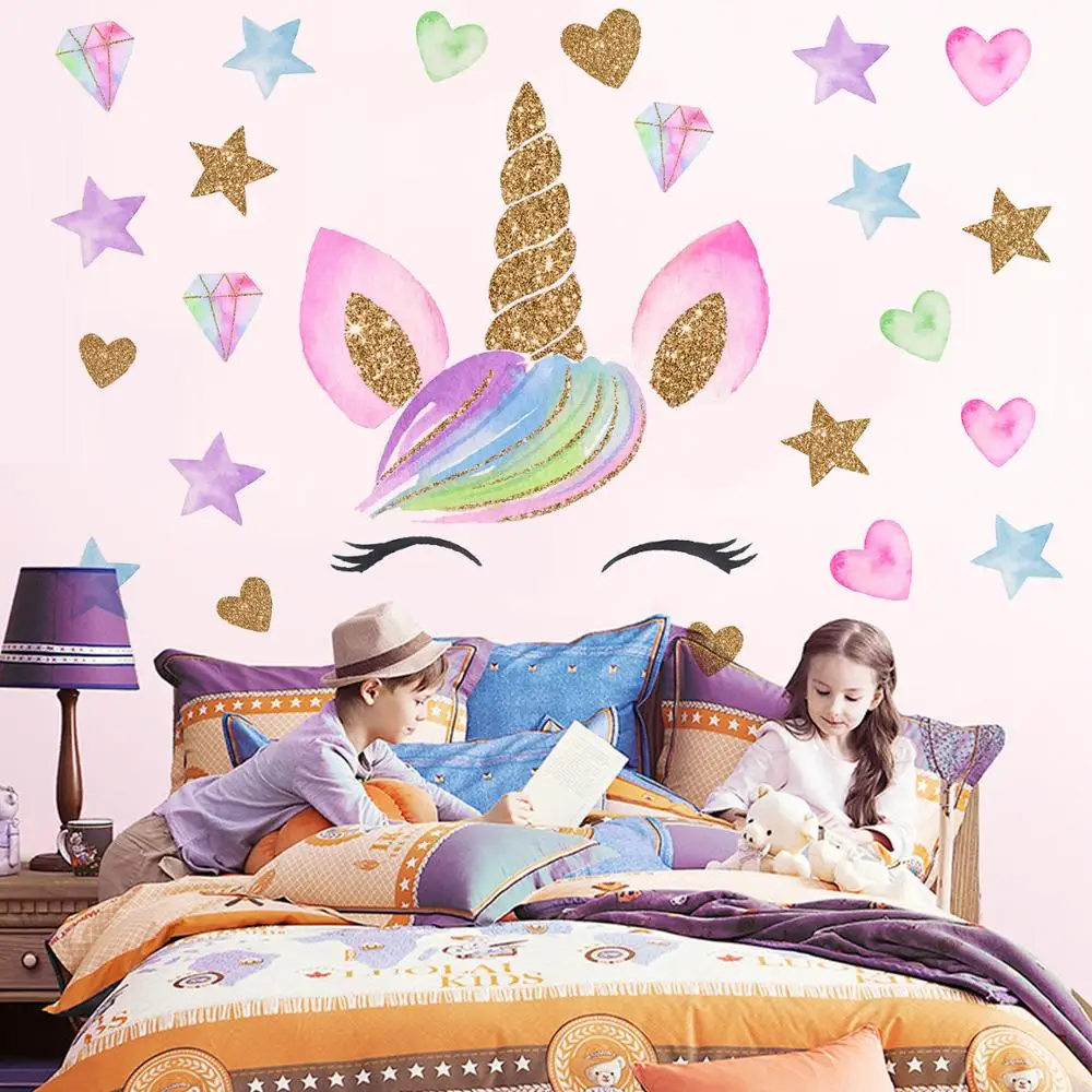 Colorful-Flower-Animal-Unicorn-Wall-Sticker-3D-Art-Decal-Sticker-Child-Room-Nursery-Wall-Decoration-
