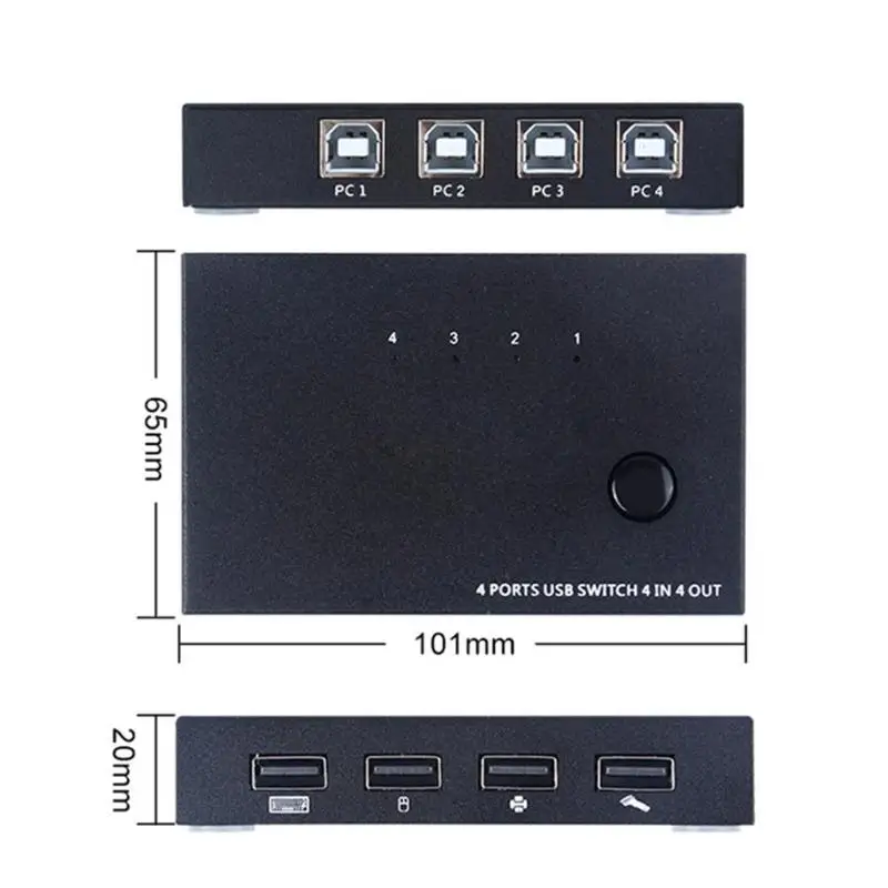 4 порта USB 2,0 KVM переключатель коробка подключи и играй для клавиатуры мышь 2 PC разделитель распределитель переключатель жесткий диск кард-ридер