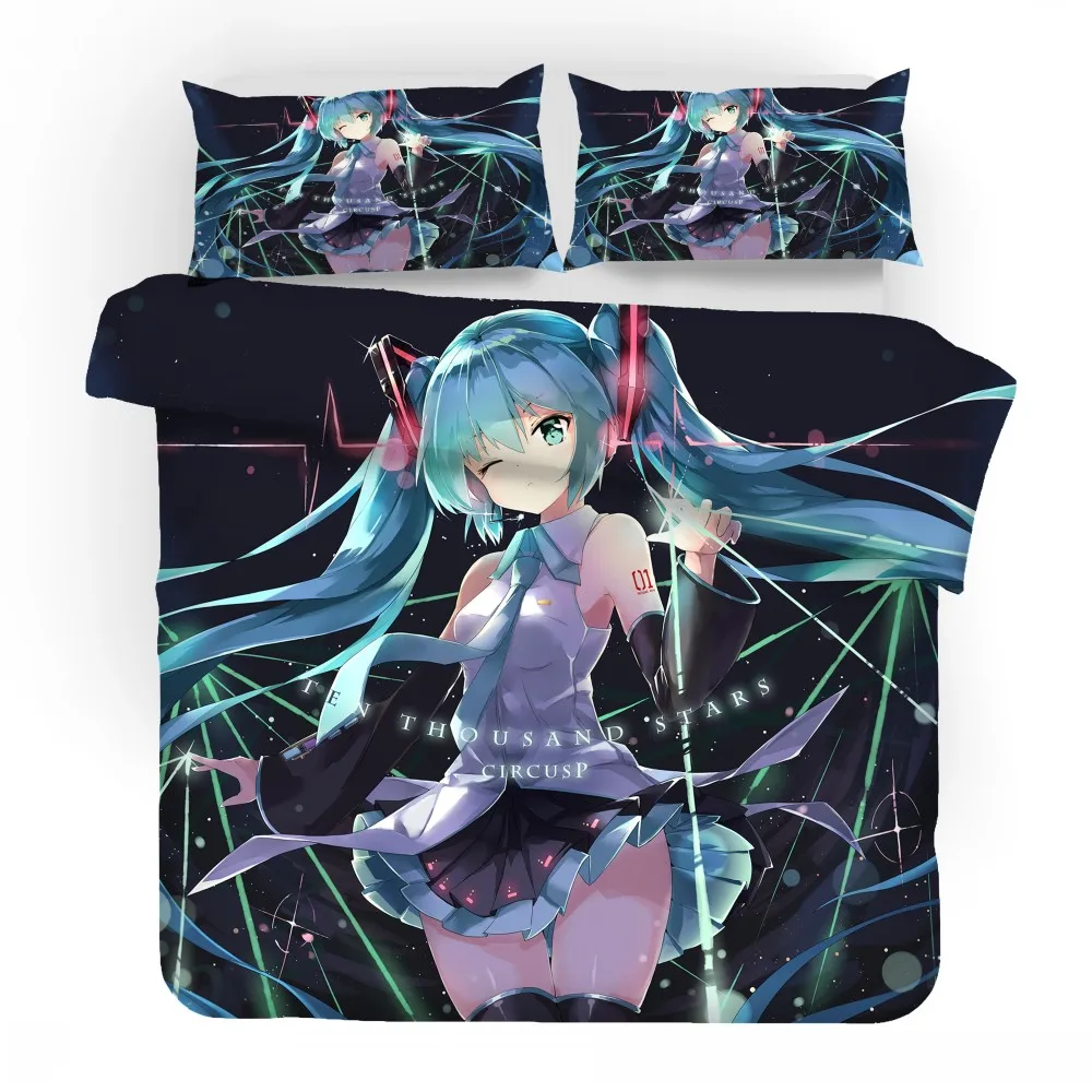 Hatsune Miku 3D печатных мультфильм аниме красота постельное белье Комплект для девочек и мальчиков пододеяльник набор США/ЕС/AU постельное бельё