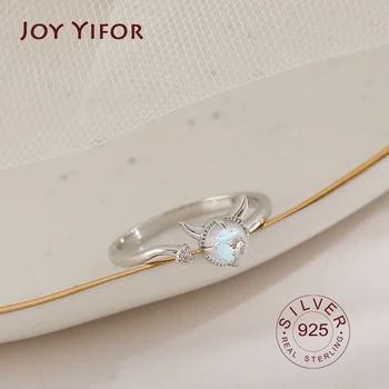 

Charm Female Round Moonstone Stone Ring Set Classic 925 sterling silver Engagement Ring Trendy Bridal Moon Rings For Women