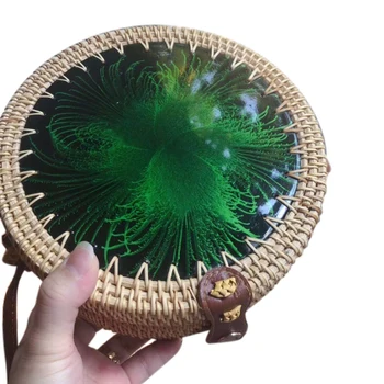 

AUAU-Straw Bag Beach Handbags Rattan Shoulder Bag Round Women Summer Handmade Messenger Crossbody Bags Bali Colorful Shell Ladie