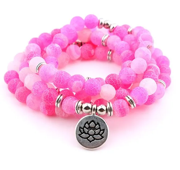 

Роза 108 бусины 8 мм Эластичный регулируемый Лотос жизни Дерево Будда OM eye чакра рейки Агат Оникс Йога браслет ожерелье ikg4