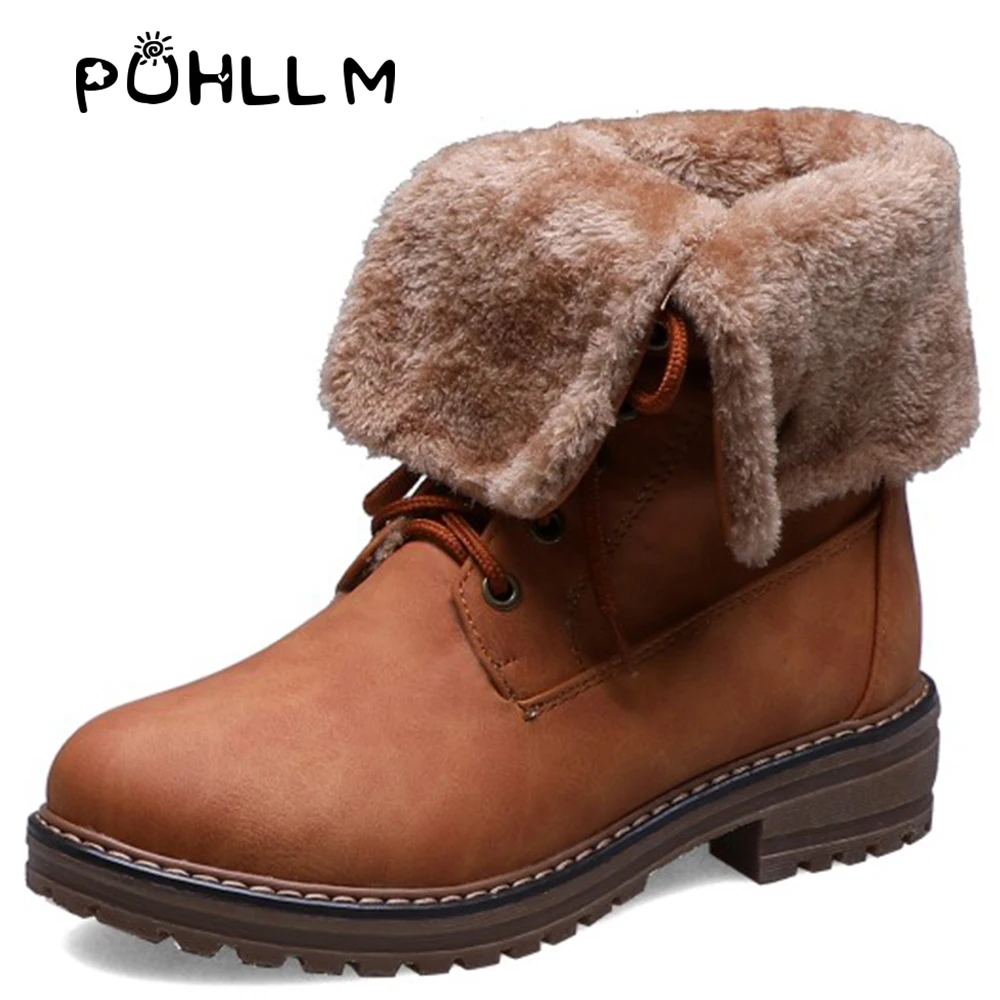 

PUHLLM Best Sale 2019 New Martin Boots Short Boots with Winter Round Head Flat with Solid Color Lace Casual Martin BootsF22