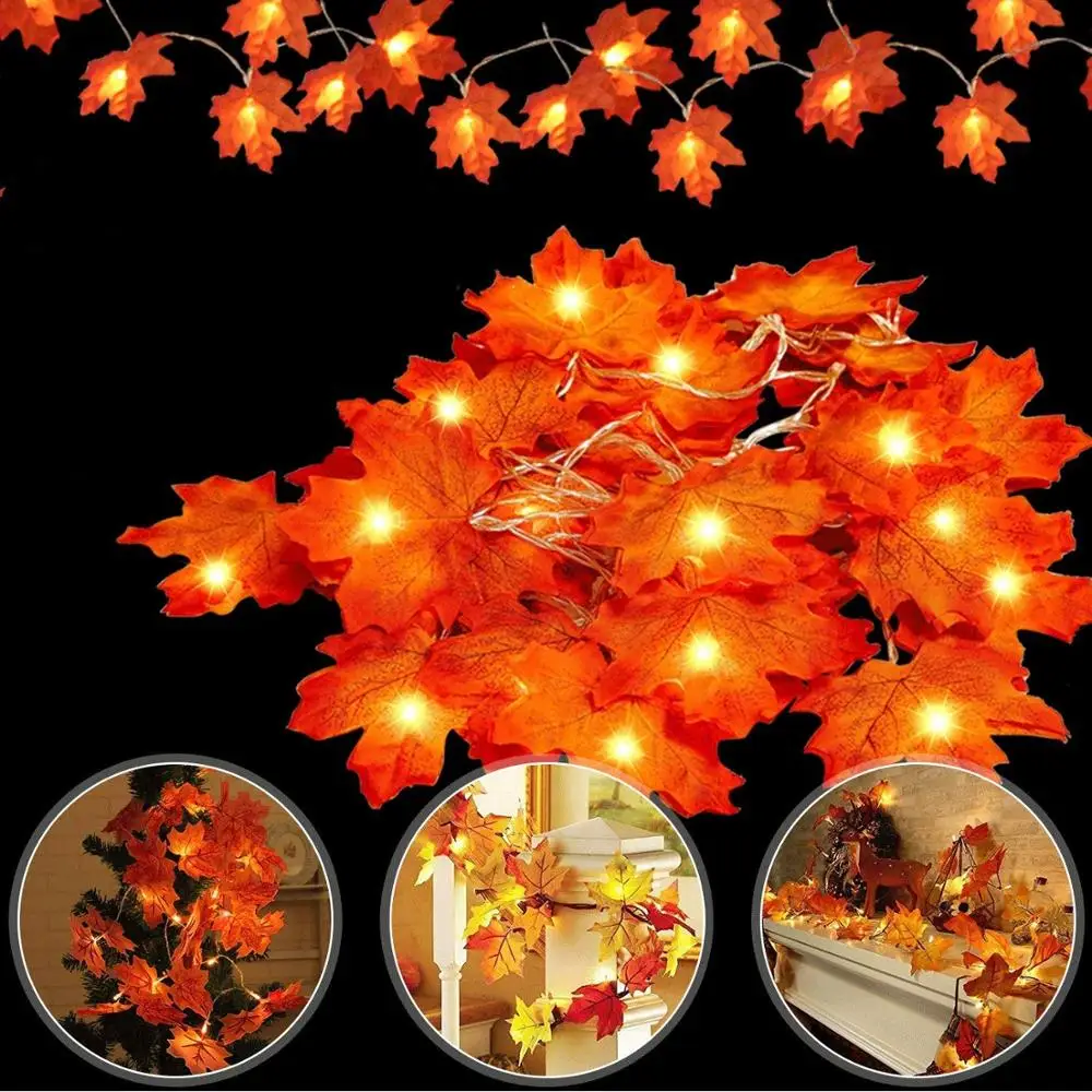 

LED Maple Leaves Garland Warm White Fairy String Lights Decoration for Autumn Christmas Thanksgiving Halloween Party Battery/USB