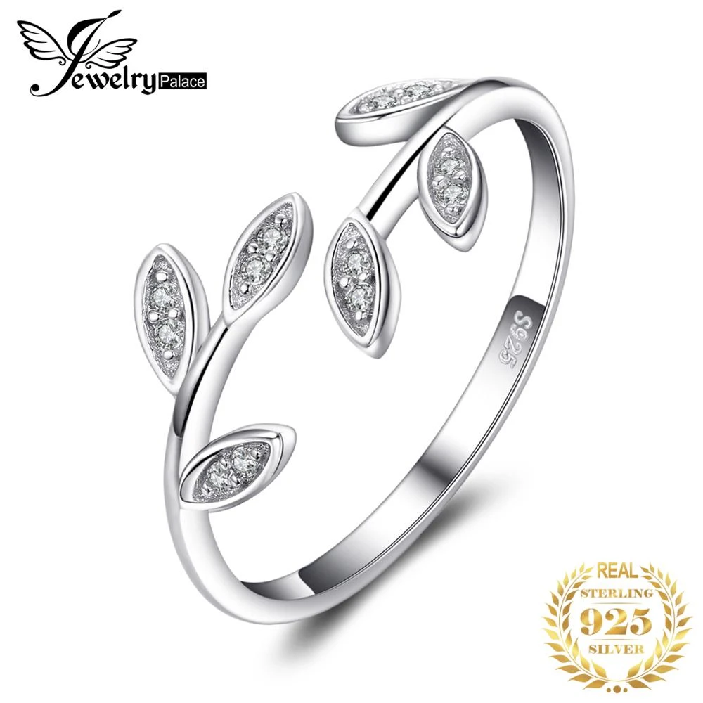 jewellery design JewelryPalace Olive Leaf 925 Sterling Silver Ring Cubic Zirconia Open Adjustable Korean Cuff Finger Thumb Band Rings for Women pendant