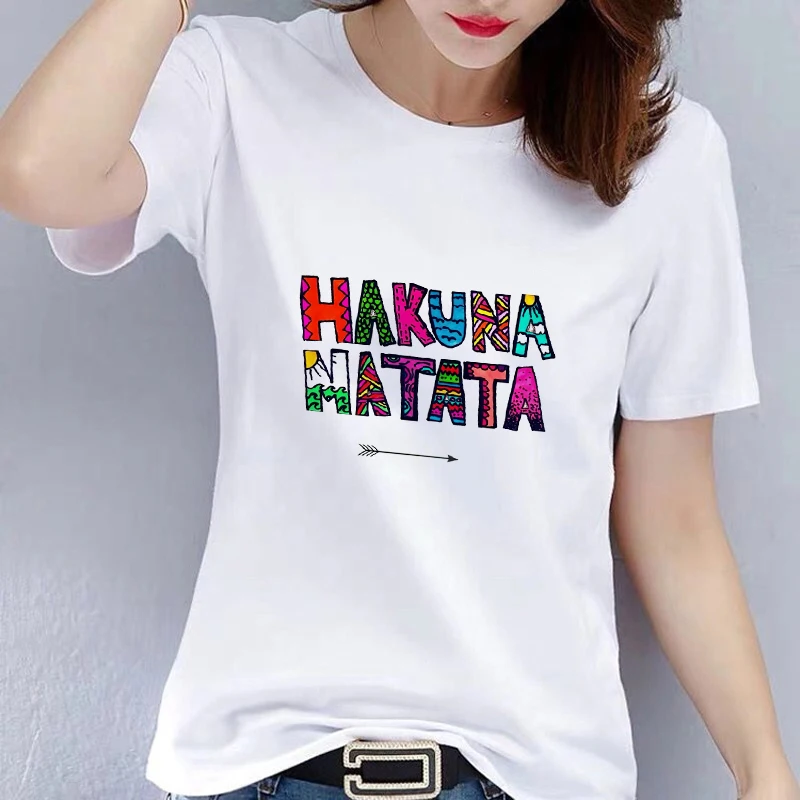 

New Female HAKUNA MATATA Punk T shirts Cartoon Women Casual Tops Alpaca T-shirt Short Sleeves Harajuku T Shirts