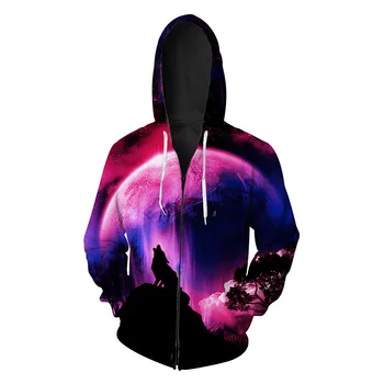 

New 2019 full moon night printed men's cardigan hooded clothing hip European and American zipper men's clothing Blouse hoodies