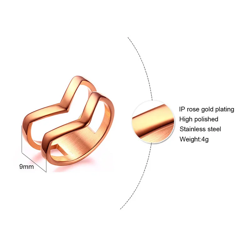 Очаровательные женские вечерние кольца из нержавеющей стали серебряный тон двойное кольцо в форме шеврона кольцо на кастет геометрический ее подарки