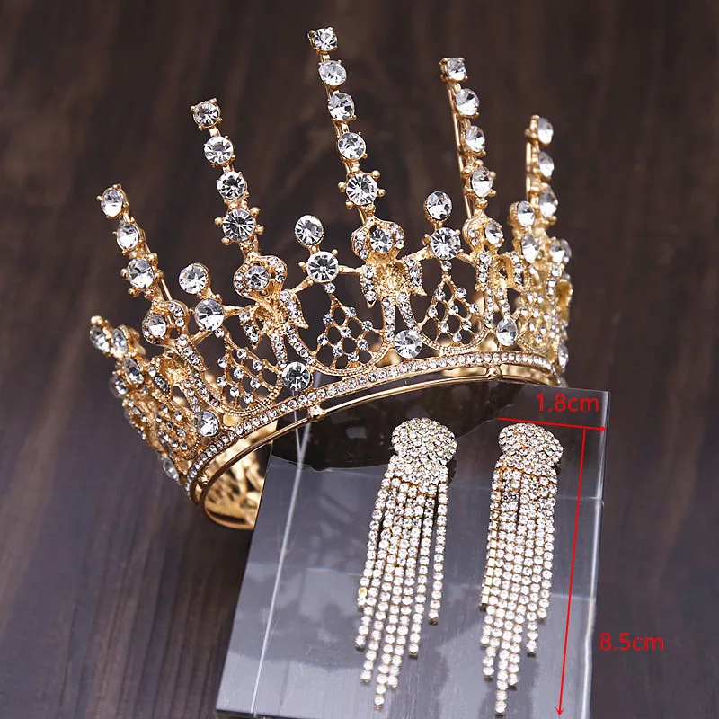Свадебные комплекты ювелирных изделий барокко круглый набор с тиарой полный круг Корона Ожерелье Серьги Королева Принцесса пышный день рождения корона ребенок