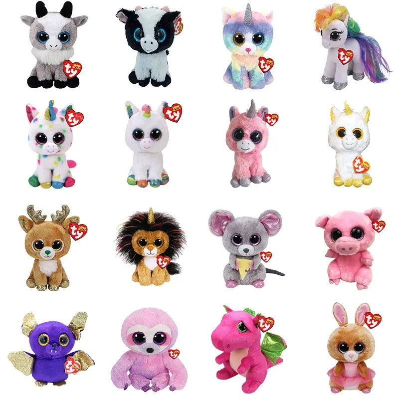 New 6&quot 15cm Ty Big Eyes Velvet Plush Pink Zebra Elephant Bear Spotted Cat Doll Cute Kitten Girl Ragdoll Christmas Gift | Игрушки и
