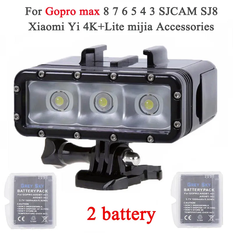 Go Pro max Diving flashLight lamp LED Flash Video Light For GoPro Hero 8 7 5 4/3+ SJCAM SJ4000 Xiaomi Yi 4k 2 camera accessories |