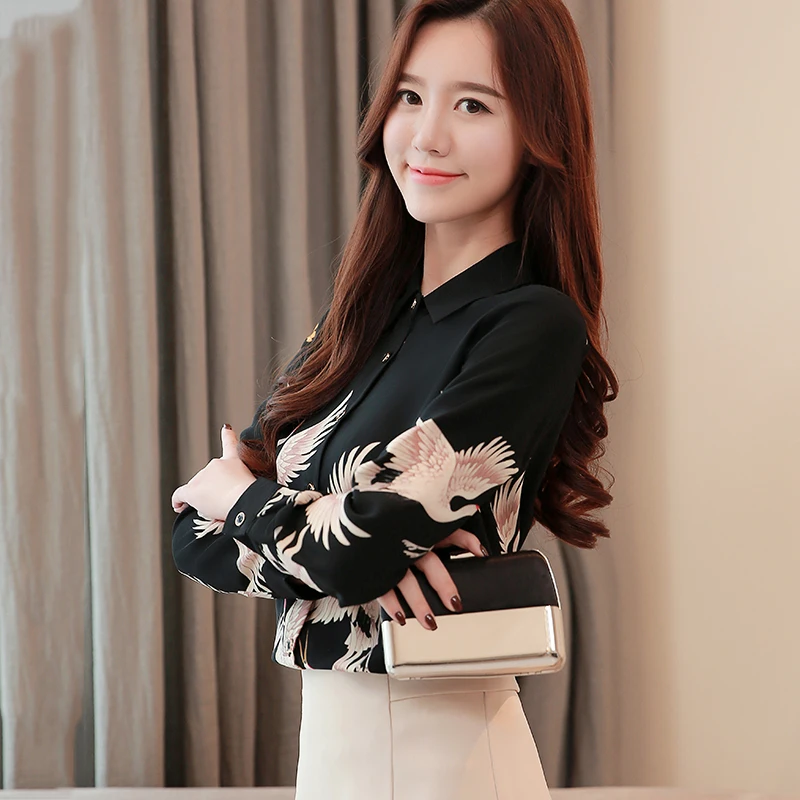 New Autumn and Winter Clothes Women Long Sleeve Plus Size Printed Blouse Women OL Vintage Cardigan Shirt Female 7662 50