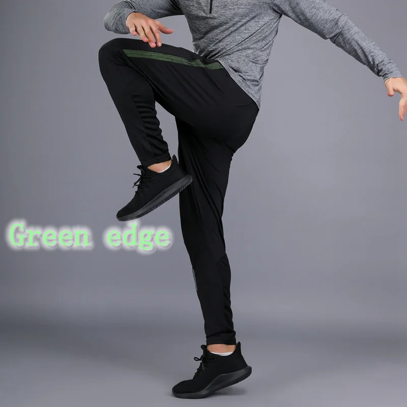 Дышащие черные спортивные штаны, Мужские штаны для бега с карманами на молнии, высокая эластичность, тренировочные штаны для фитнеса, штаны для мужчин - Цвет: 03-2 green side