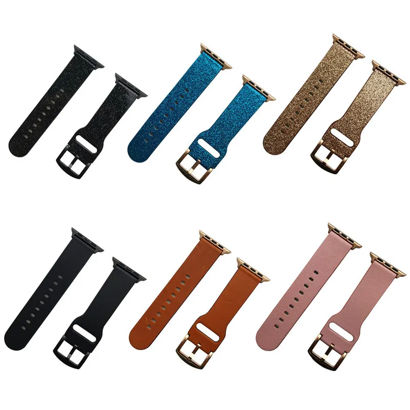 

Genuine Leather Glitter Bling Strap for Apple Watch Band 44mm 40mm 42mm 38mm for Iwatch Series 4/3/2/1 Watch Band Bracelet