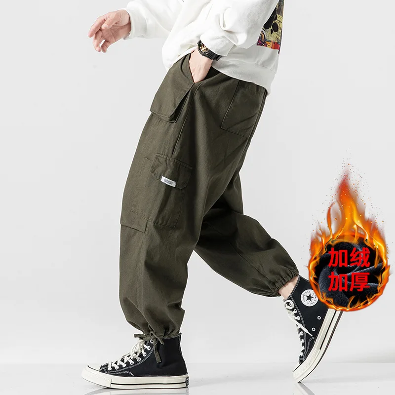 

2019 Hk1040 plus Velvet Japanese-style Shadowless Wall Large Size Workwear Beam Leg Pants with Velvet M-5x HK11