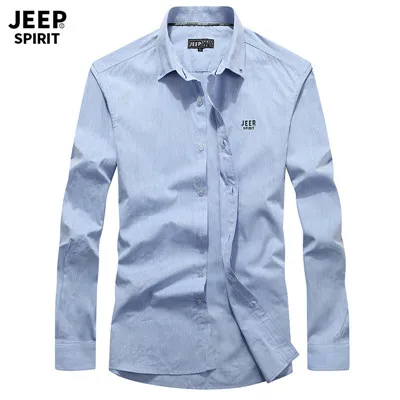 JEEP SPIRIT брендовая Осенняя приталенная Мужская рубашка с длинными рукавами camisa masculina сплошного цвета с кнопками плюс размер M-4XL - Цвет: Синий