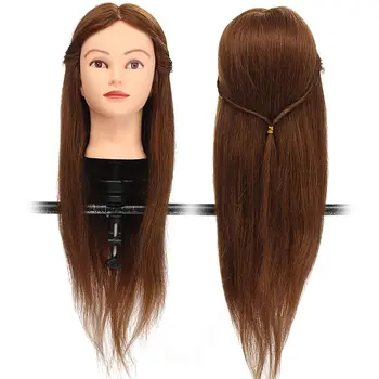 

100% Dark Golden Real Hair 26" real Human Hair Training Head Hairdresser Hairdressing Mannequin +Clamp Holder