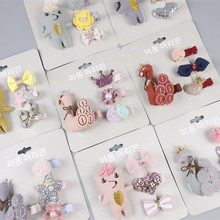 

Little Girl Bear Swan Five-pointed Star Flower Bow Crown Children Barrettes Set Gift