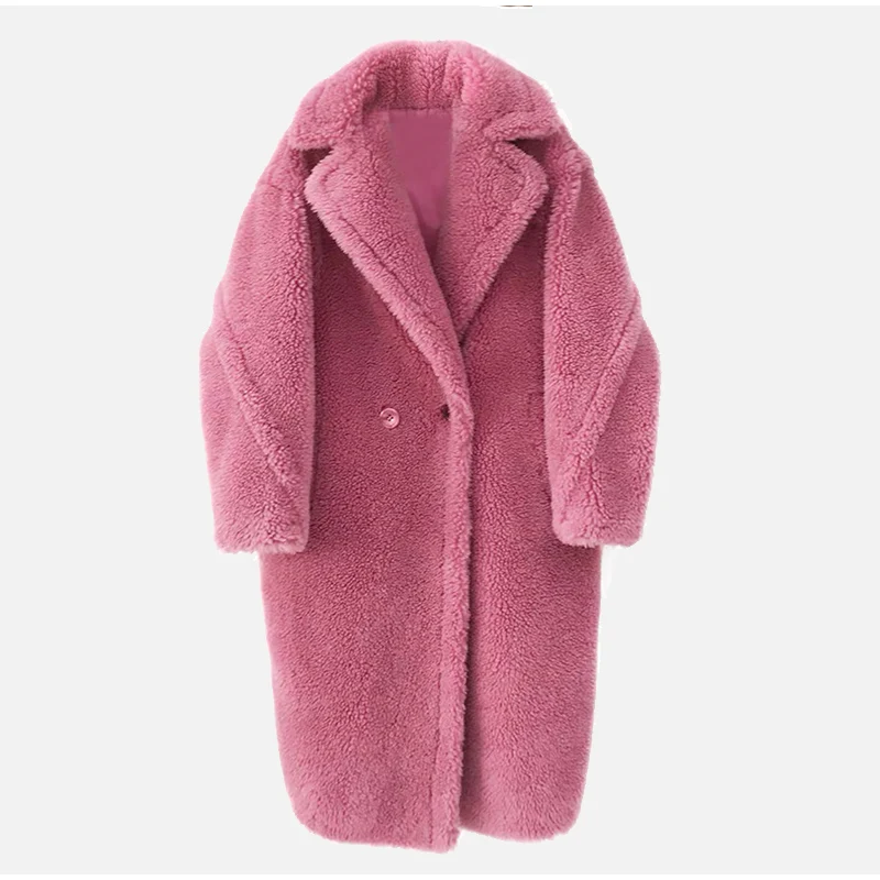 Однотонное Женское пальто из искусственного меха, розовое зимнее, элегантное кашемировое длинное женское пальто большого размера, плюшевое теплое пальто для женщин