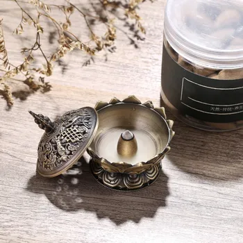 

Incense Burner Lotus Flower Zinc-Copper Alloy Flat Chinese Buddha Incense Burner Brass Mini Sandal Wood Censer