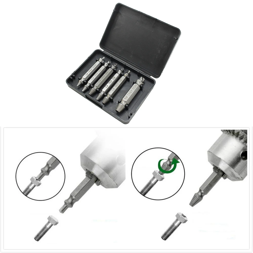 6cps/Set HSS Screw Extractor Drill Bit Set Broken Screw Removal Tool Bolt Screw Extractor Breaker Screw Remover Stripping Tool