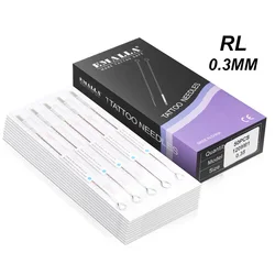 EMALLA 50PCS Professional 0.30mm Tattoo Needles 3RL 5RL 7RL 9RL 11RL 13RL 14RL Size Disposable Assorted Sterile Tattoo Needles