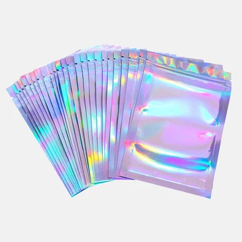 

100pcs S/M Flat Zip lock Bath Salt Cosmetic Bag One Side Clear Holographic Laser Mini Aluminum Foil Zip Lock Bags Thick