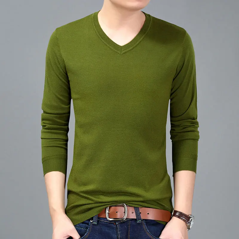 Grass Green GAAJ Твердые pull мужские свитера повседневный мужской пуловер свитер утягивающий крой Мужская рубашка одежда мужской свитер светло-зеленый черный 3XL - Цвет: Grass Green