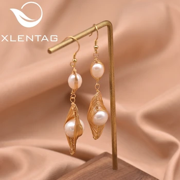 

XlentAg Original Design Natural Fresh Water Baroque Pearl Dangle Earrings For Women Handmade Drop Earrings Fine Jewelry GE0642
