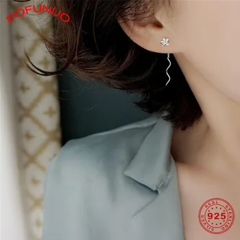 

POFUNUO 925 Sterling Silver Stud Earrings Five-pointed Star Wave Ear Wire Simple Cute Earrings Lovers Girls Fine Jewelry Gift