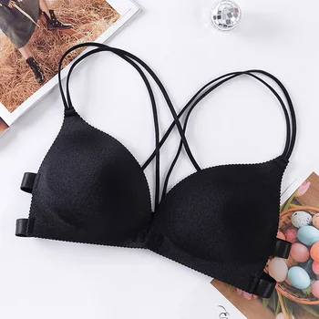 

Women Backless Ladies Front Closure Wire Free Fashion Bra Sexy Padded Lingerie Bralette Gather Push Up Seamless Bra With Elastic