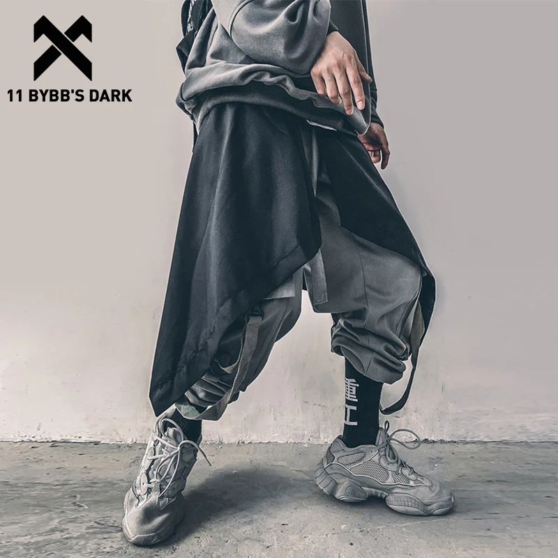 

11 BYBB'S DARK Irregular Hip Hop Men Harem Skirt Pants Harajuku Adjustable Streetwear Black Pleated Apron Gothic Jogger Trouser