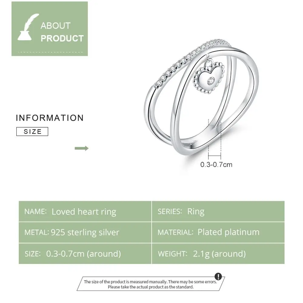 WOSTU, настоящее 925 пробы, серебряное, любимое сердце, кольца для женщин, двойной слой с крестом, дизайн, обручальное кольцо, палец, модное ювелирное изделие CQR613