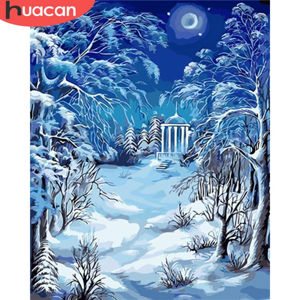 

HUACAN Coloring By Number Winter Landscape HandPainted Kits Drawing Canvas Oil Painting Snow Pictures Home Decoration