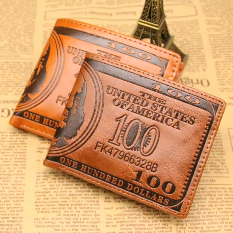 

Men 's Short Wallet $100 Pattern Casual Retro Folding Coin Purse Wallet