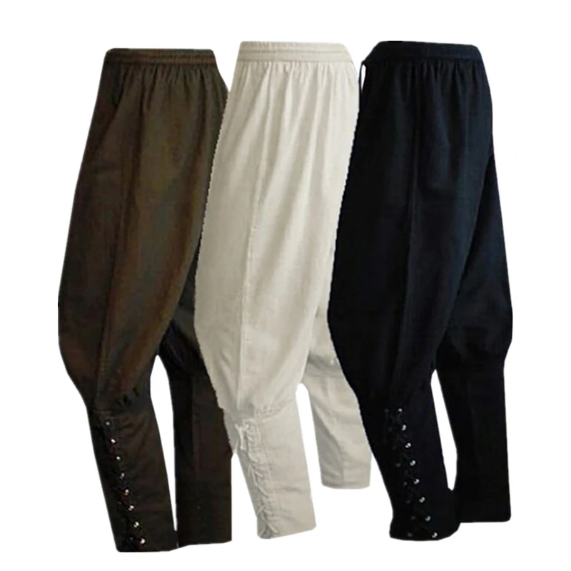 Halloween Adult Men Medieval 5XL Renaissance Lounge Pirate Horseman Costume Loose Pants Black Brown Navigator Leg Bandage
