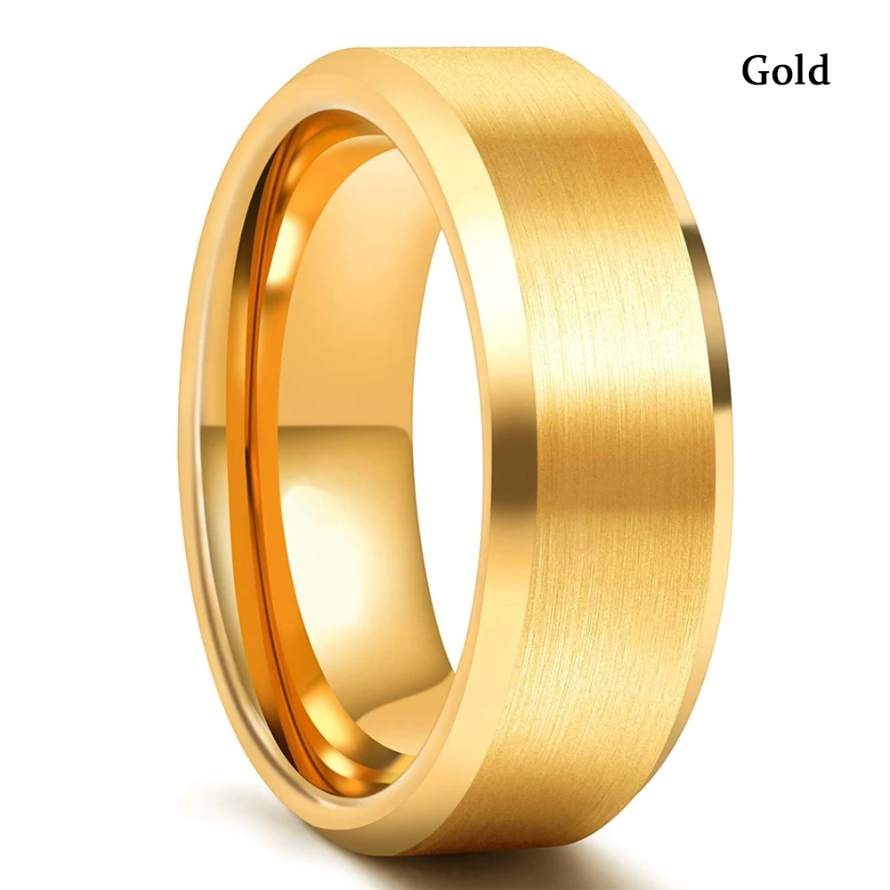 6 Colors Simple 8mm Men Tungsten Carbid Ring Gold Blue Black Matte Finish Beveled Polished Edge Engagement Ring Men Wedding Band