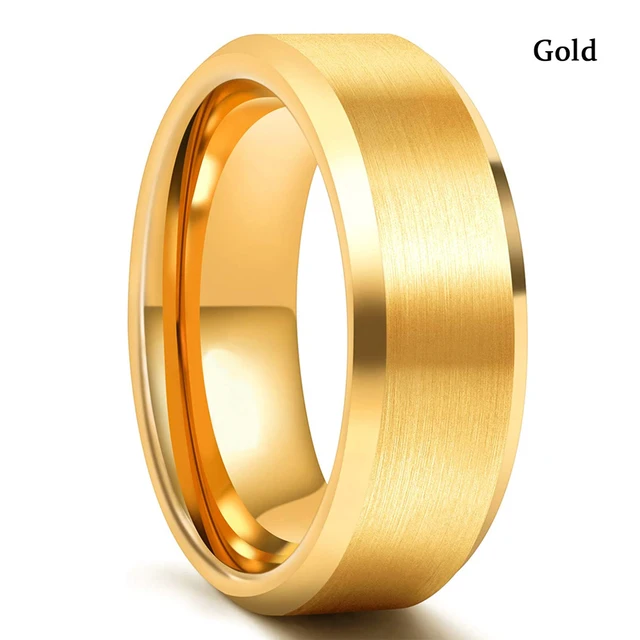 6 Colors Simple 8mm Men Tungsten Carbid Ring Gold Blue Black Matte Finish Beveled Polished Edge Engagement Ring Men Wedding Band Style 26