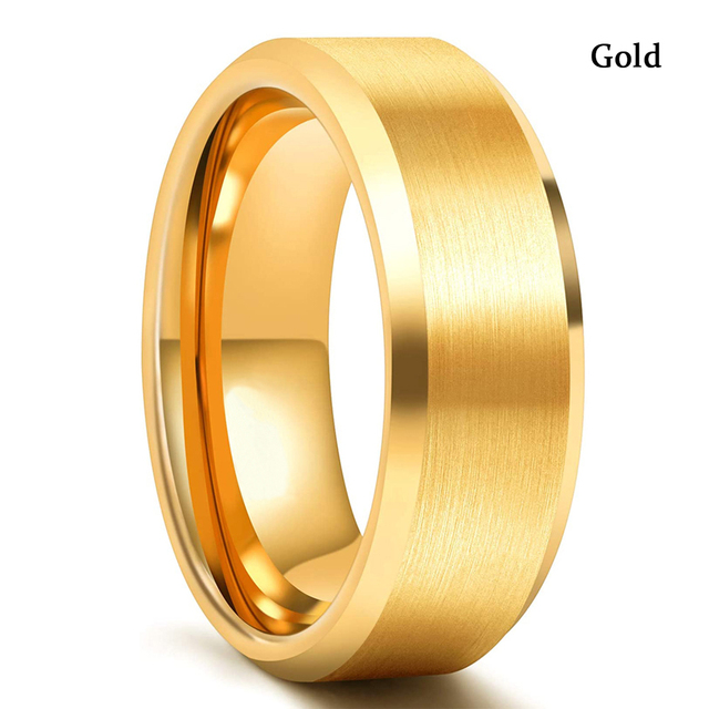 Men's 8mm Gold Groove Beveled Edge Tungsten Carbide Rings Inlay Meteorites Red Carbon Fibre Wedding Bands Boyfriend Gifts